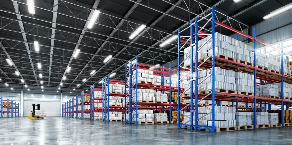 Industrial warehouse space with pallet racking representing tenant representation for industrial and logistics users