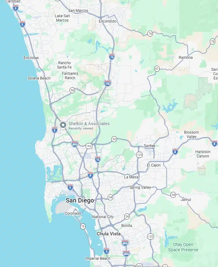 Map of San Diego submarkets for tenant representation including Downtown UTC and Mission Valley
