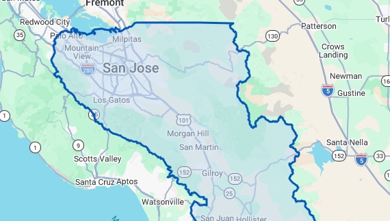 San Jose skyline and surrounding Silicon Valley business districts and office buildings