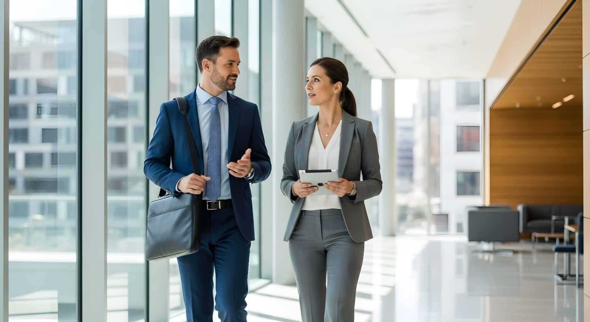 Business professionals meeting to discuss commercial real estate strategy and advisory services
