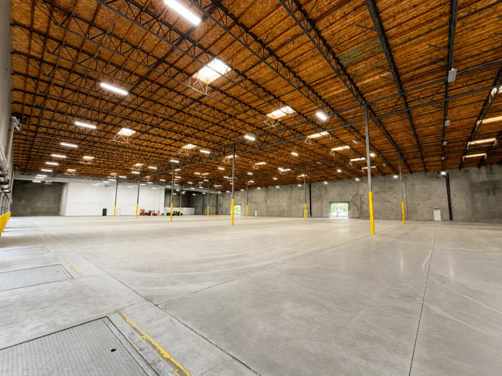 Interior of industrial warehouse space in Fontana, California